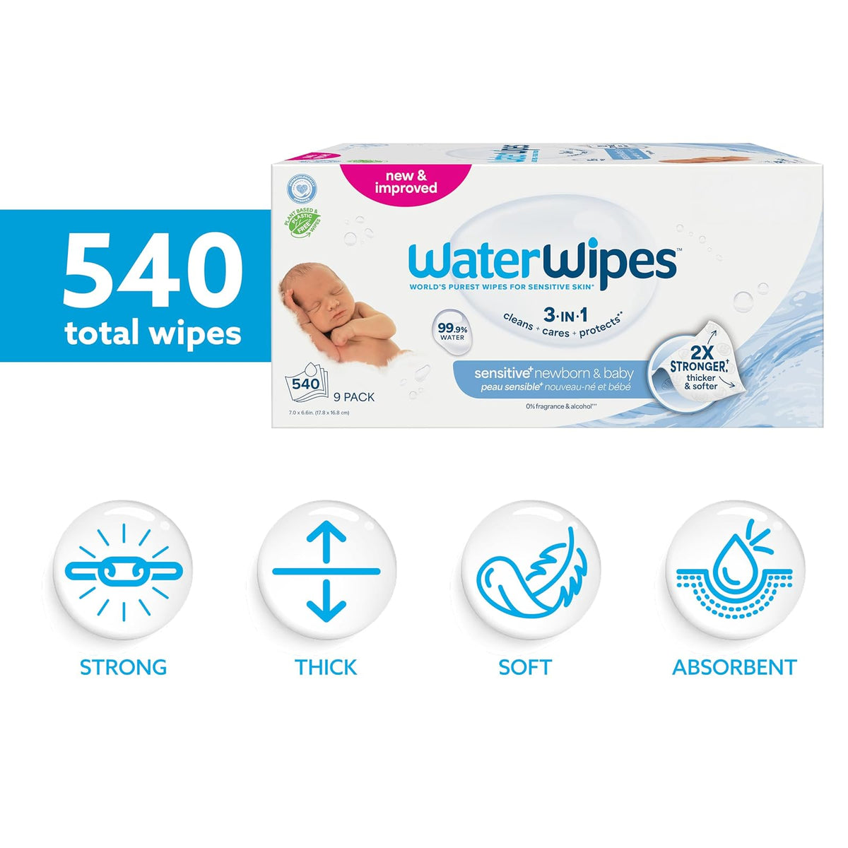WaterWipes Value - Toallitas húmedas para bebé, 540 Count
