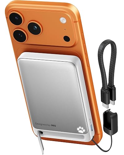 INIU para Cargador magnético portátil, Certificado Qi2, Banco de energía magnético más Delgado de 45 W 10000 mAh, con Cable USB C, para iPhone 17, 16, 15, 14, etc. Esencial de Viaje para Senderismo