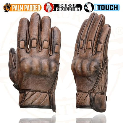 Milwaukee Leather MG7514 - Guantes de Motocicleta de Piel café con Palma de Gel con Nudillos Protectores, Talla XL