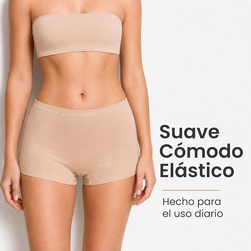 BODYcontrol Calzones de Mujer Algodón Corte Boxer Pack, Boxers Boyshorts Suaves, Ropa Interior Mujer Lencería Dama Bragas Pantaletas Panties Stretch Básicos Confort Set Diario 2911