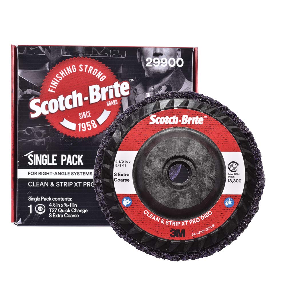 3M Scotch-Brite Clean and Strip XT Pro Disc, XO-DC, SiC extra grueso, T27, 4-1/2 pulgadas x 5/8"-11, carburo de silicio corta agresivamente y deja un acabado fino, resiste la carga, morado