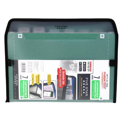 Five Star 72707 Carpeta archivadora expansible de 7 bolsillos personalizables, verde, 34.92 cm x 27.35 cm (13.75 x 10.75 cm)