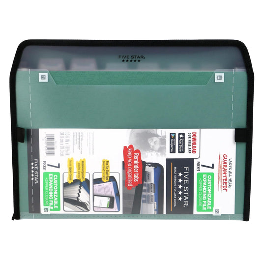 Five Star 72707 Carpeta archivadora expansible de 7 bolsillos personalizables, verde, 34.92 cm x 27.35 cm (13.75 x 10.75 cm)