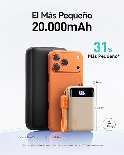 INIU Power Bank, Pequeño 20000mAh 22,5W Carga Rapida Bateria Phone Externa | Cable USB C Desmontable, Apto para Avión, Esenciales de Viaje, Bateria Portatil para iPhone 17, Samsung, iPad, etc. [Beige]