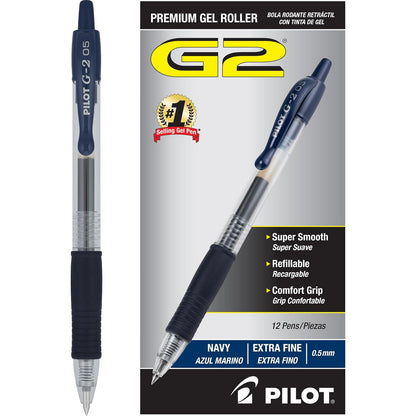 Pilot G2 Bolígrafos Retráctiles de Tinta de Gel, Recargables - Recargable - Azul marino