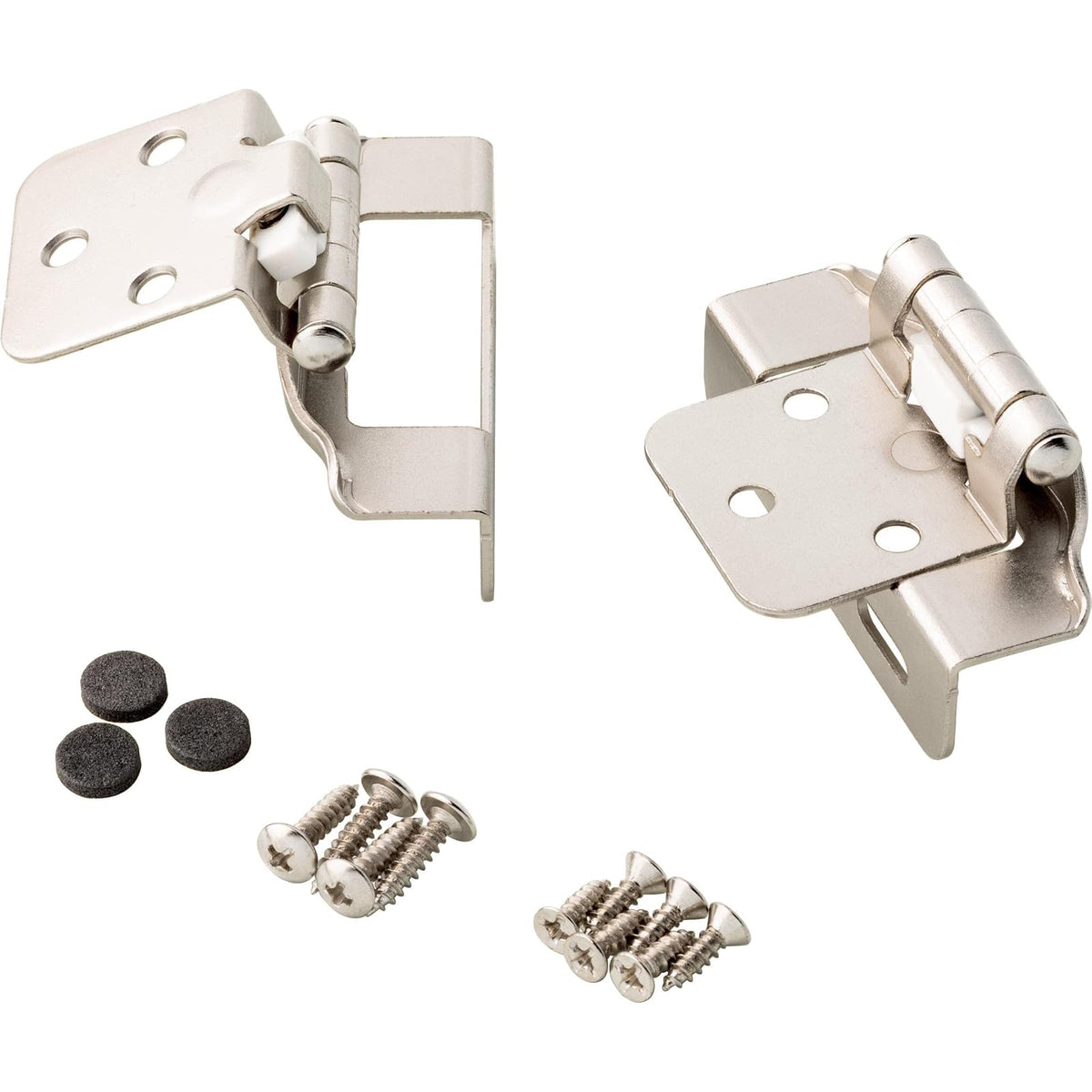 Franklin Brass (Paquete de 10) bisagras de gabinete de cierre automático de 1/2 pies, superposición semienvolvente para puertas de gabinetes, cocinas, armarios, armarios, muebles, níquel satinado