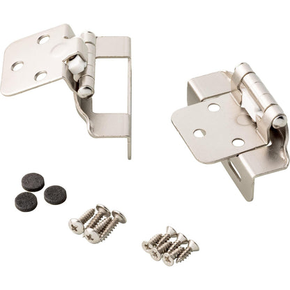Franklin Brass (Paquete de 10) bisagras de gabinete de cierre automático de 1/2 pies, superposición semienvolvente para puertas de gabinetes, cocinas, armarios, armarios, muebles, níquel satinado
