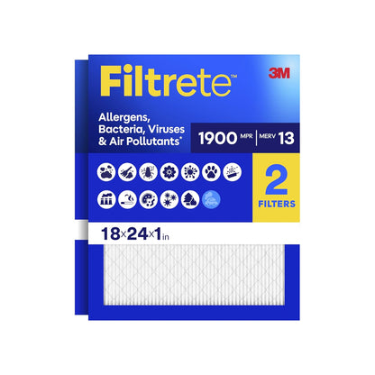 Filtrete MPR® 1900 Filtro de aire para muebles de CA con reducción de alérgenos, 18 x 24 x 1, 2 unidades