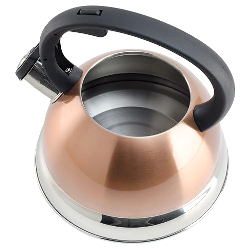 MR. COFFEE Flintshire - Tetera silbante de acero inoxidable con mango de nailon, 1.75 cuartos de galón, cobre