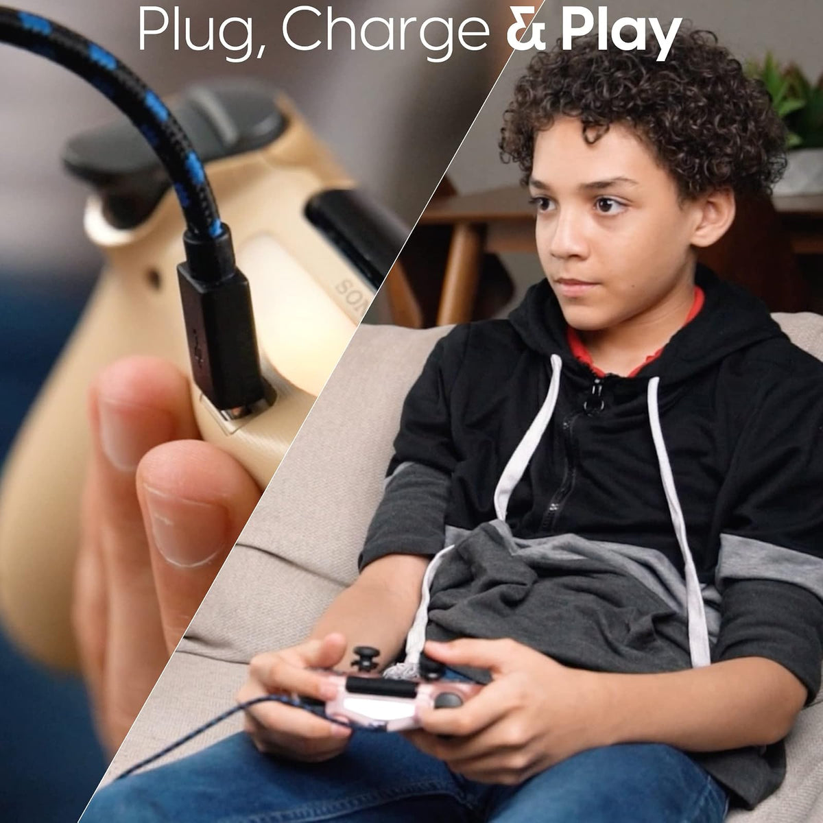 TalkWorks Cable de Carga Micro USB PlayStation 4 | 6 pies, negro, paquete de 3, carga rápida, cubierta trenzada