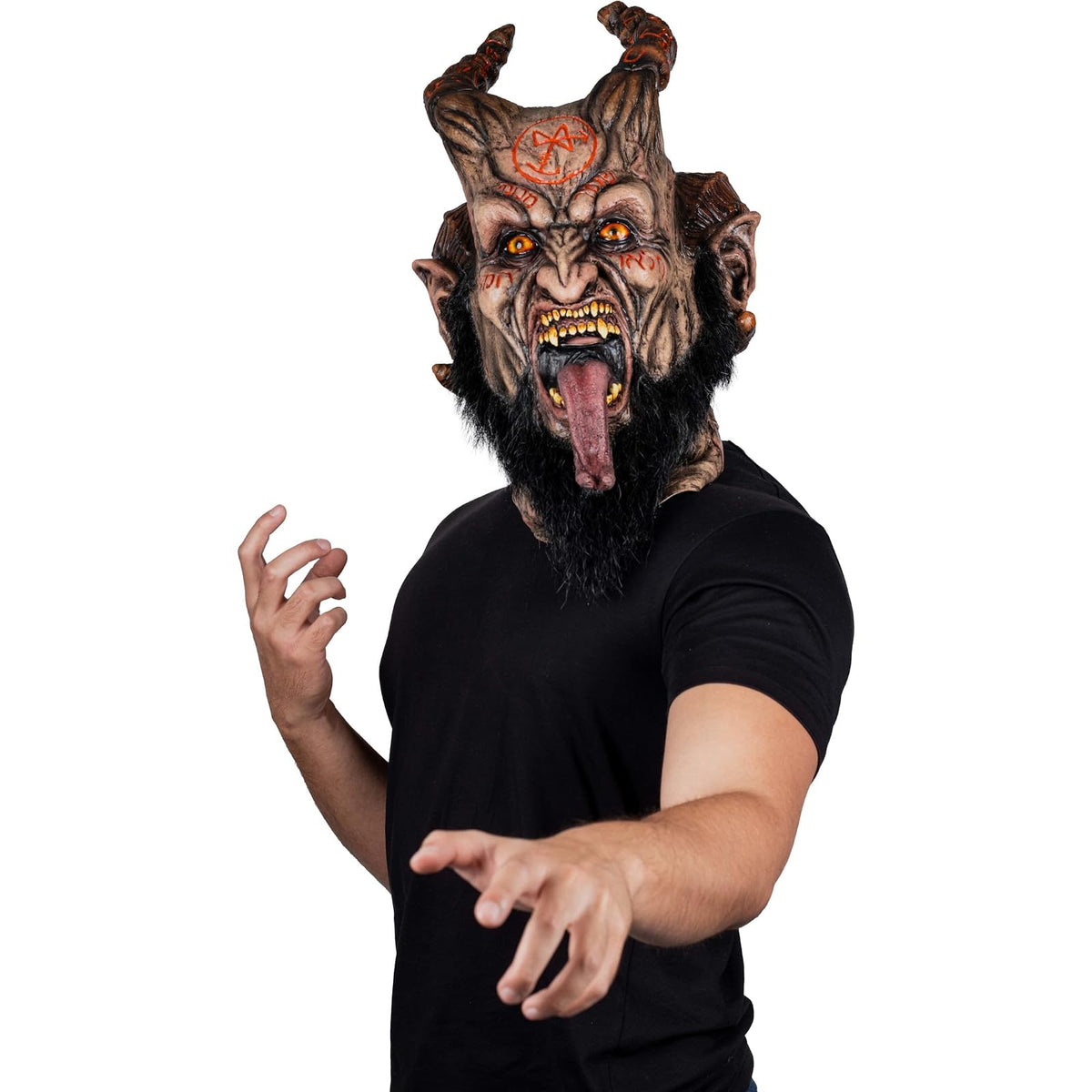 Ghoulish Productions Máscara Abadon de Látex con Cuello Integrado y Efecto Neón | Demonio Terror Realista para Halloween Cosplay y Fiestas | Beige Talla M