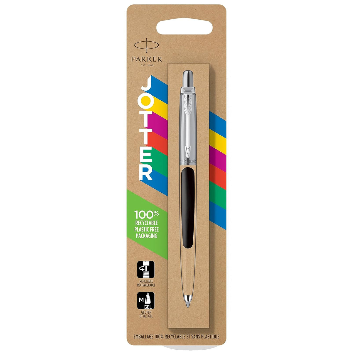 Parker Jotter Originals Bolígrafo de gel | 90s Retro acabado negro | Punta media (0,7 mm) | Tinta negra | 1 unidades