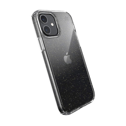 Speck Products Presidio Perfect-Clear + Glitter iPhone 12, iPhone 12 Pro, Funda Transparente con Purpurina Dorada/Transparente
