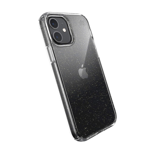 Speck Products Presidio Perfect-Clear + Glitter iPhone 12, iPhone 12 Pro, Funda Transparente con Purpurina Dorada/Transparente