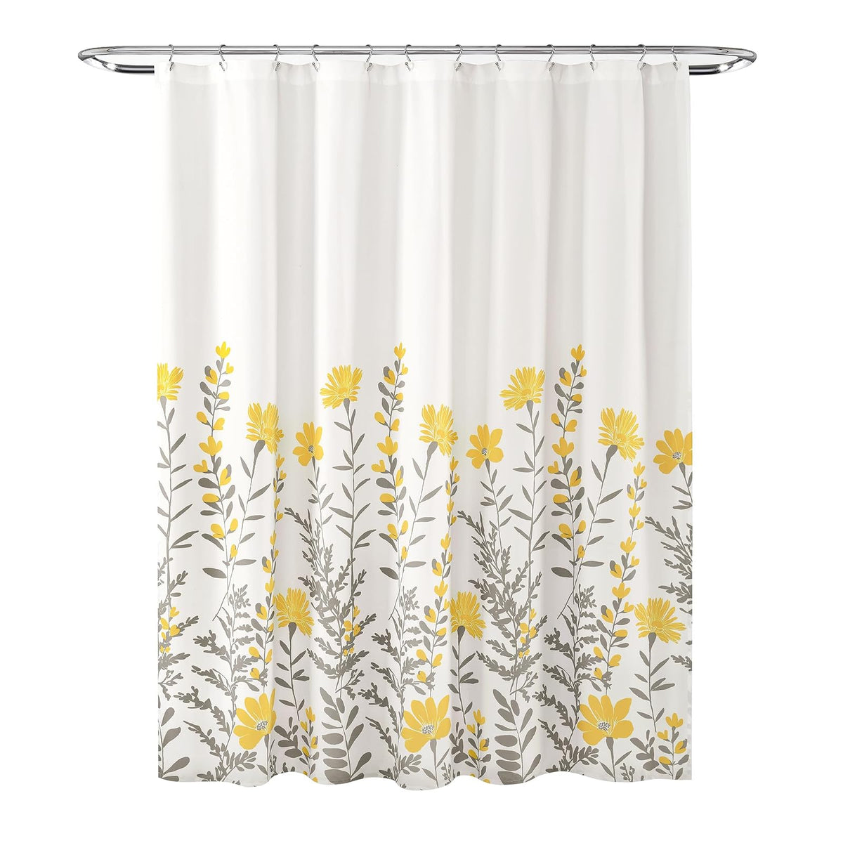 Lush Decor - Cortina de Ducha Floral de Aprile, 72 Pulgadas de Ancho x 72 Pulgadas de Largo, Amarillo y Gris, Bonita Cortina de Ducha Amarilla para baño, casa de Campo, decoración de baño Francesa y