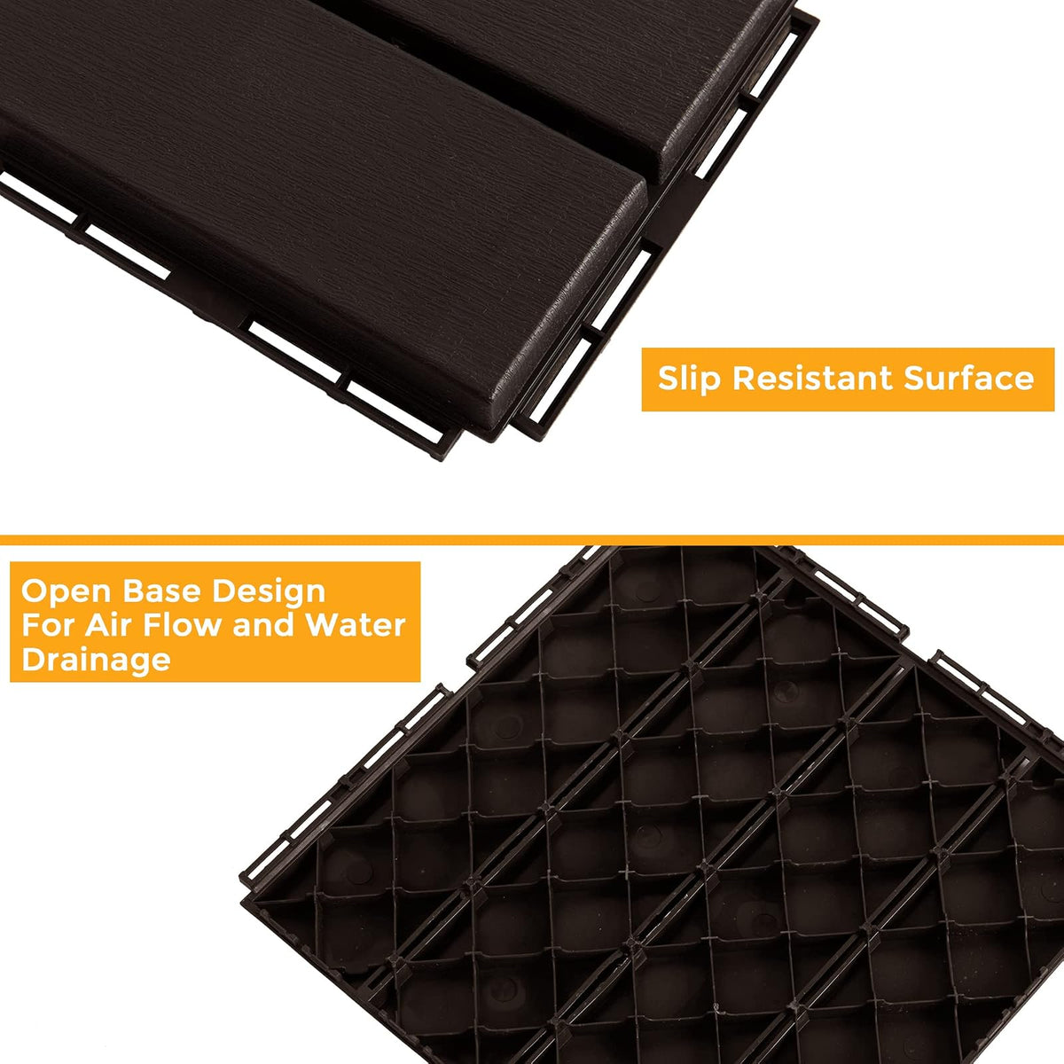 ASTEROUTDOOR - Azulejos entrelazados de plástico impermeable para exteriores, 12 x 12 pulgadas, para patio, jardín, terraza, piscina, interior, exterior, 27 piezas, café