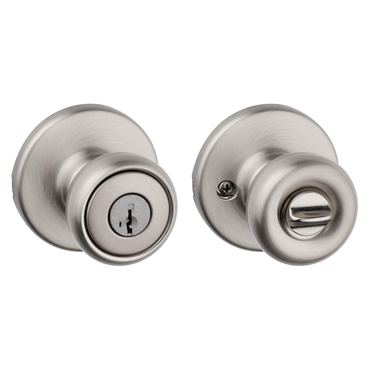 Kwikset Tylo - perilla para puerta de entrada con cerradura y llave, mango con llave segura exterior, entrada frontal y recámara, níquel satinado, seguridad SmartKey Rekey y Microban