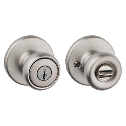 Kwikset Tylo - perilla para puerta de entrada con cerradura y llave, mango con llave segura exterior, entrada frontal y recámara, níquel satinado, seguridad SmartKey Rekey y Microban