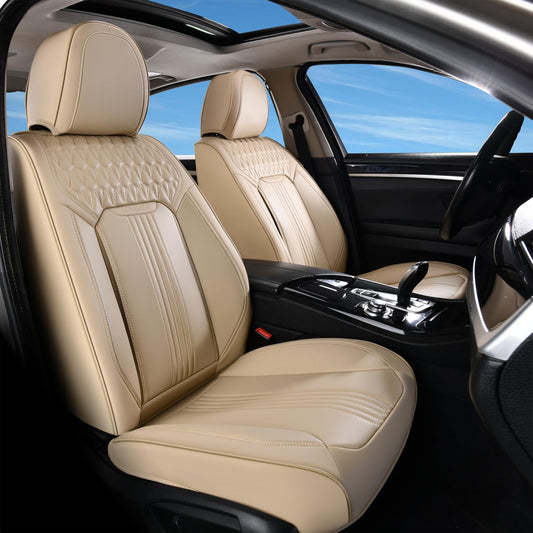 Coverado Fundas de Asiento de Automóvil, Fundas de Asiento Delantero, Funda de Asiento Beige, cojín Impermeable, Fundas de Asiento Delantero de Automóvil, Protector de Asiento de Automóvil de Piel sintético