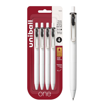 uni-ball One Bolígrafos de Gel Retráctiles Micro Punta 0.5 mm - Medium (3 - 1 unidad (4 unidades) - Negro