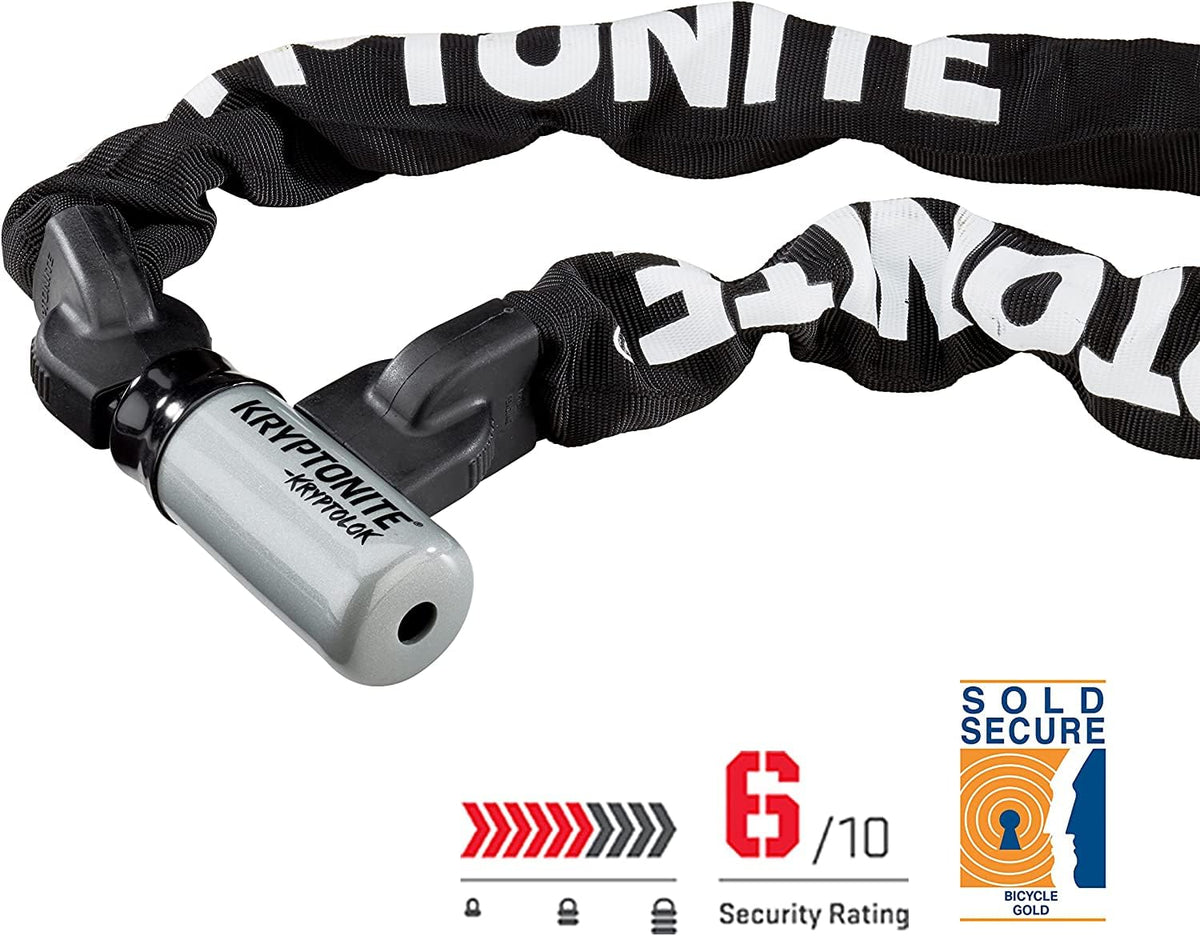 Kryptonite Kryptolok 912 - Candado de cadena para bicicleta, 4 pies de largo, cadena de acero de 9 mm, resistente antirrobo, vendido, seguro de cadena de bicicleta dorado con llaves para bicicleta,