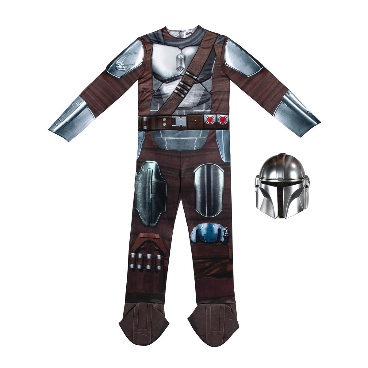 Star Wars The Mandalorian Official Youth Costume - Premium Quality Padded Jumpsuit with Plastic Mask and Detachable Cape