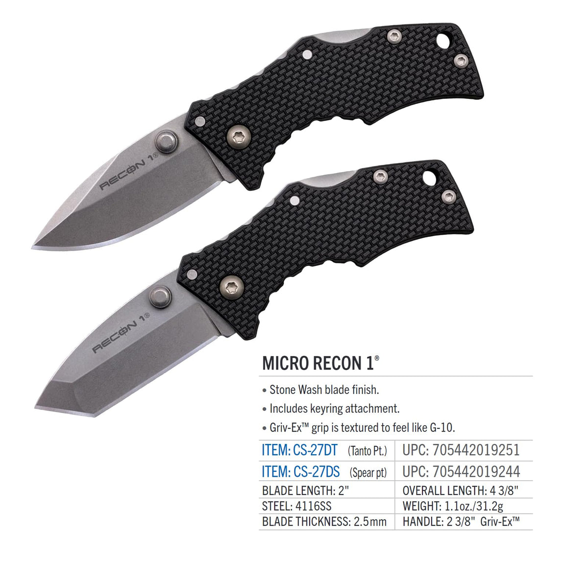 Cold Steel Recon 1 Series Cuchillo táctico Plegable con Bloqueo de Tres anuncios y Clip de Bolsillo, Fabricado con Acero CPM-S35VN de Alta Calidad