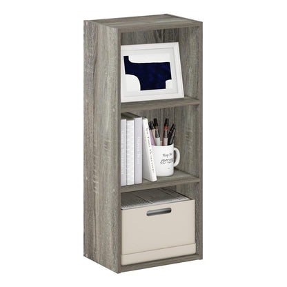 Furinno Estante Organizador Reversible de Cubos, Placa de Partículas, Blanco - Roble francés - 3-Tier, 30 cm Wide