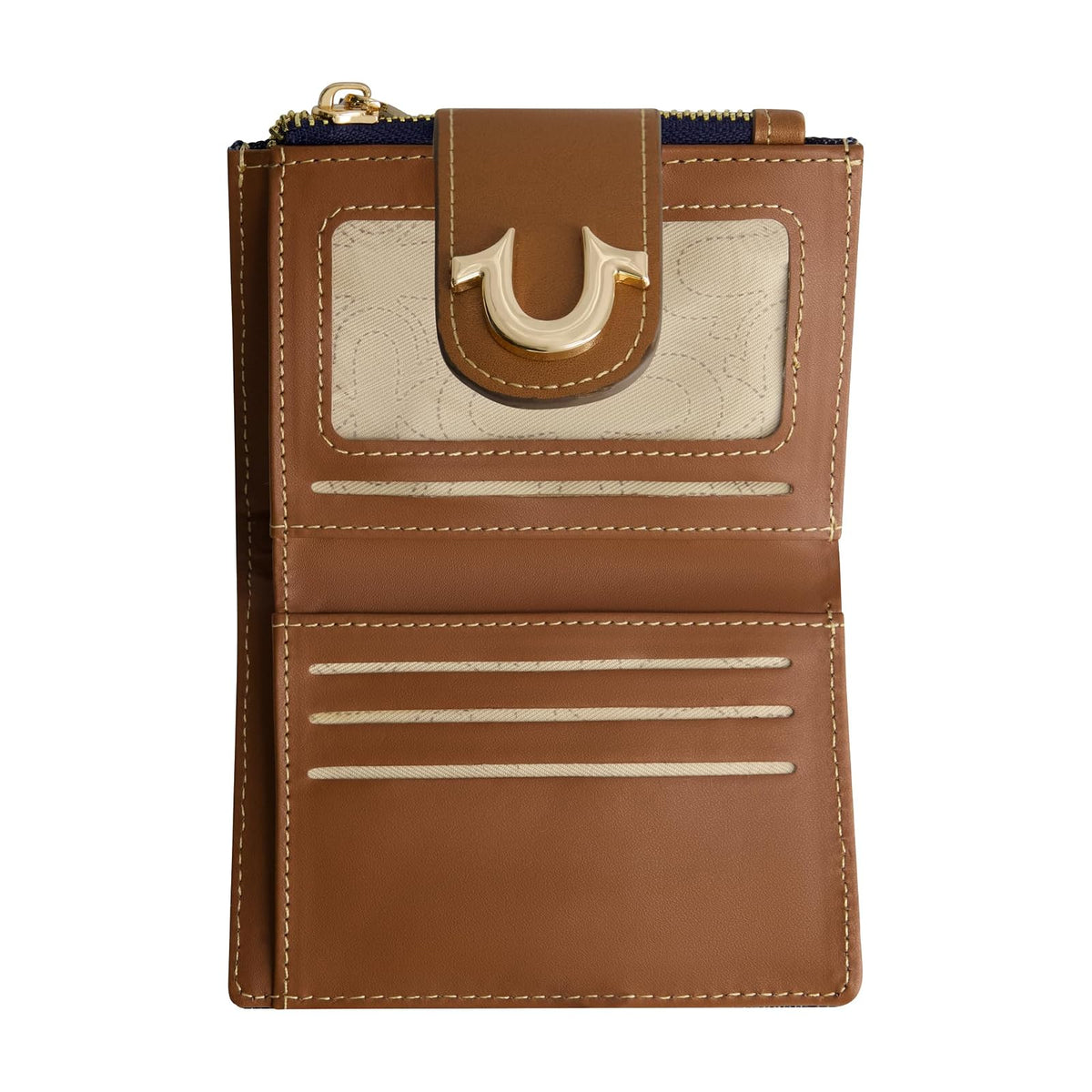True Religion - Mini portafolios para mujer, con logotipo de herradura, pequeño y compacto, de mezclilla oscuro, talla única, Mezclilla oscura