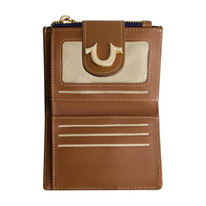 True Religion - Mini portafolios para mujer, con logotipo de herradura, pequeño y compacto, de mezclilla oscuro, talla única, Mezclilla oscura