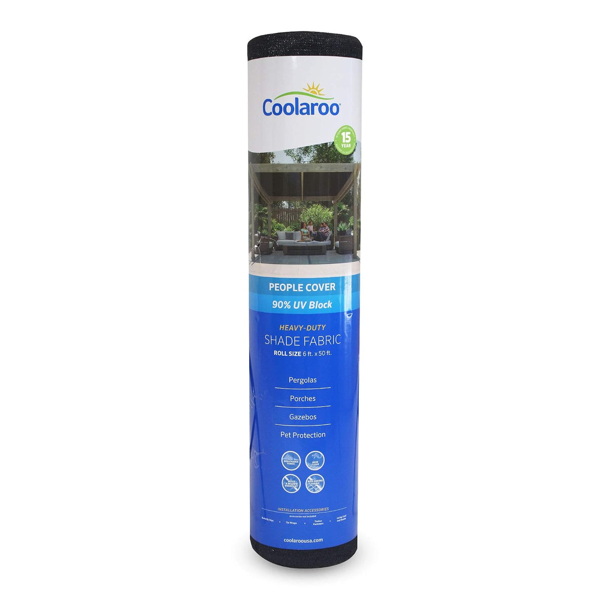 Coolaroo 90% de protección Solar Resistente con Bloqueo UV, Cubierta de Sombra Transpirable para pérgolas, Patios, Mascotas, vehículos y áreas de Juego, HDPE Resistente al desgarro, Rollo de 6 x 50