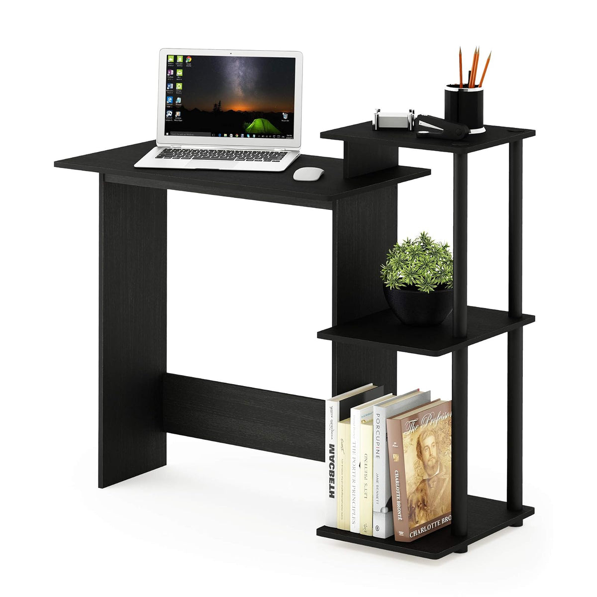 Furinno Escritorio para Computadora, Diseño Compacto - Americano - Negro