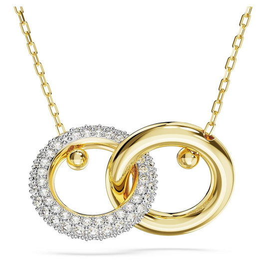 Swarovski Colgante Dextera, Bucle entrelazado, Blanco, Baño tono oro