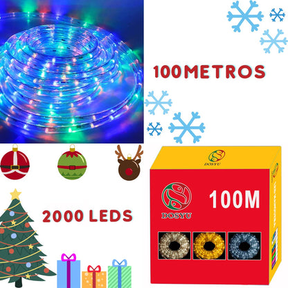 Dosyu Luces de Navidad, 2000 LED 8 Modos 100M, Luces de Cadena,110 V-130V, Luz de Cuerda Tubo de PVC IP67 Impermeable para Decoracion de Cubiertas(100M, Multicolor)
