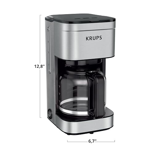 KRUPS Cafetera de Filtro Permanente Simply Brew Family Inoxidable, capacidad para preparar 10 tazas de café, incluye filtro permanente y cuchara dosificadora, 900 W, KM203D50
