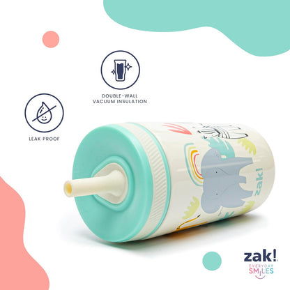 Zak Designs Vasos para niños pequeños para viajes o en casa, taza de acero inoxidable aislada al aspiradora de 12 onzas con diseño a prueba de fugas, perfecto para niños (fruta feliz)