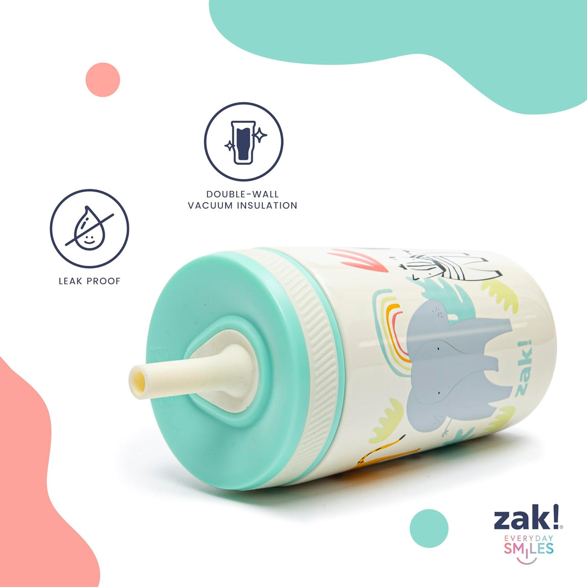Zak Designs - Taza de paja para niños pequeños con diseño de unicornio de | última intervensión de BPA, acero inoxidable aislado, taza para beber, apto para vasos, apto para lavaplatos