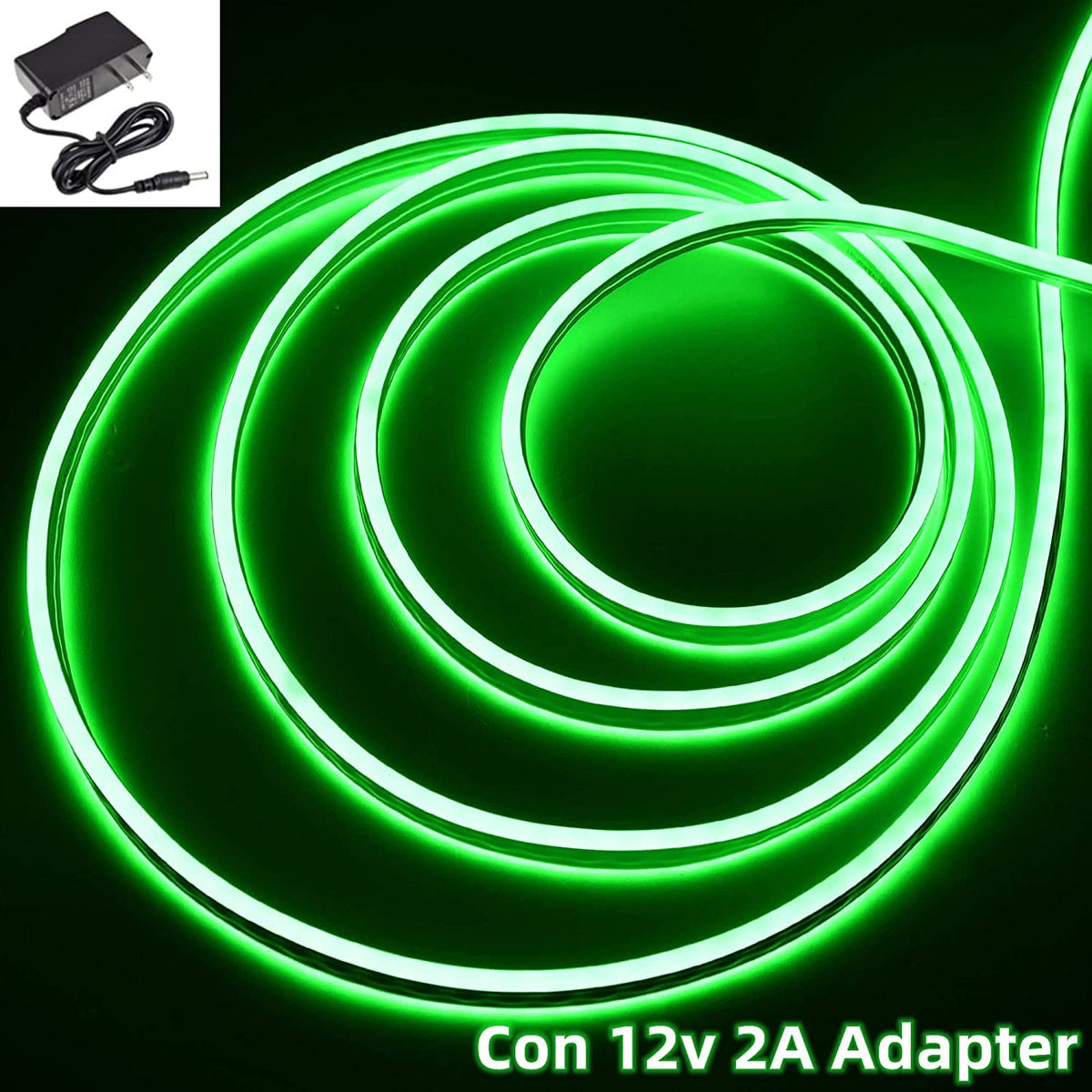 DOSYU Tira Neón Flex LED, 12V 16.4ft/5m Impermeable Flexible Cortable DIY 2835 Luces Led IP65 Decorativa para TV, Cuarto, Halloween, Fiesta de Navidad, con Adaptador(Verde)
