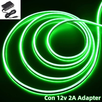 DOSYU Tira Neón Flex LED, 12V 16.4ft/5m Impermeable Flexible Cortable DIY 2835 Luces Led IP65 Decorativa para TV, Cuarto, Halloween, Fiesta de Navidad, con Adaptador(Verde)