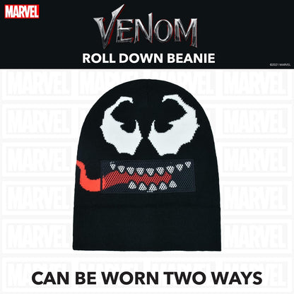 Marvel Venom Intarsia - Gorro Enrollable, Color Negro, Talla única, Negro -, One Size