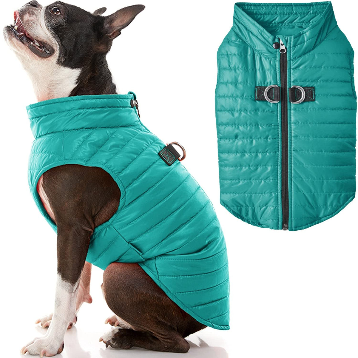Gooby Chaleco Acolchado para Perro con Cremallera - Large chest (20.75") - Turquesa