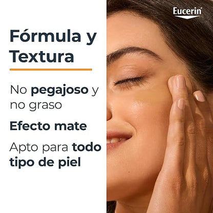 Eucerin Sun Face Hydro-Fluid FPS 50 + Tono Medio 50ml Protector Solar Facial con Color, textura ligera, suave y refrescante. Rápida absorción sin sensación grasosa o pegajosa