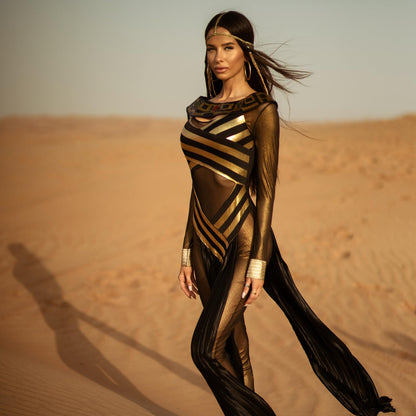 Leg Avenue 3pc.nile Queen Catsuit Dress W/Jewel Collar Head Piece Disfraz de adulto Mujer