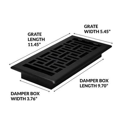 Decor Grates AJH410-BLK - Registro de suelo oriental, 4 x 10 pulgadas, negro texturizado