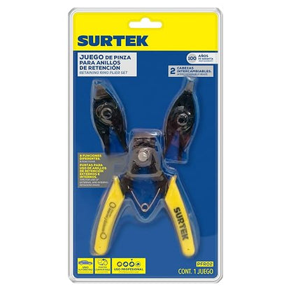 Surtek PFR02 Pinza para anillos de retención con cabeza intercambiable, 3 piezas