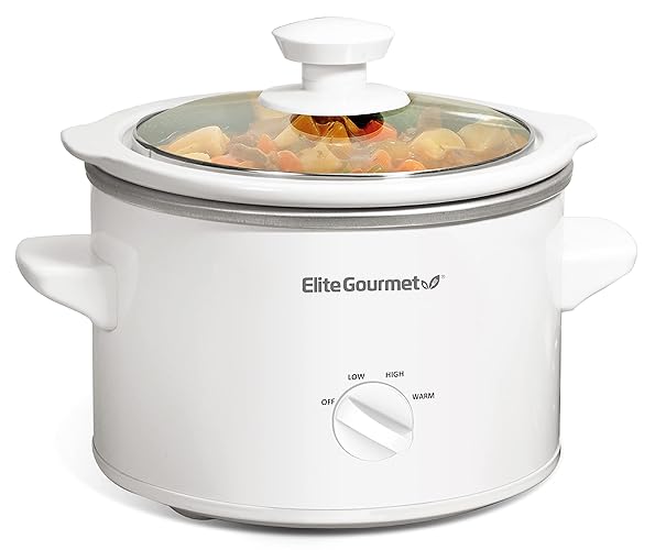 Elite Gourmet MST-250XW - Olla de cerámica eléctrica de cocción lenta con temperatura ajustable, entrantes, salsas, guisos y inmersiones, tapa de vidrio apta para lavaplatos y vajilla