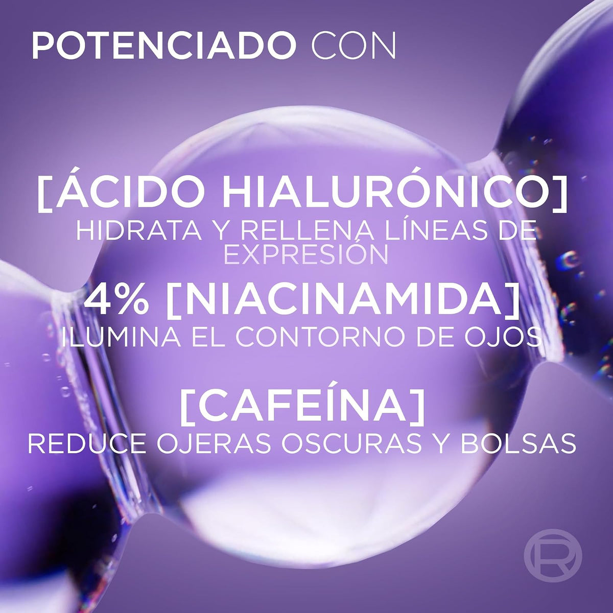 L'Oréal Paris Revitalift Filler Sérum de Ojos con Ácido Hialurónico + Cafeína, Rellena hasta 2.5% Líneas de Expresión y Corrige Ojeras, Aplicador Triple Perla, 15 ml