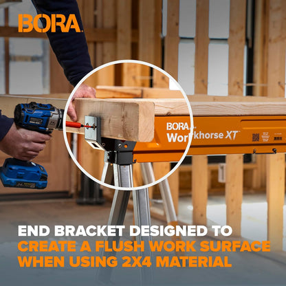 BORA Workhorse XT - Juego de 2 caballos de sierra plegables, resistentes, ajustables, altura ajustable, par de sawhorse con patas ajustables, caballo de sierra resistente para contratistas, banco de