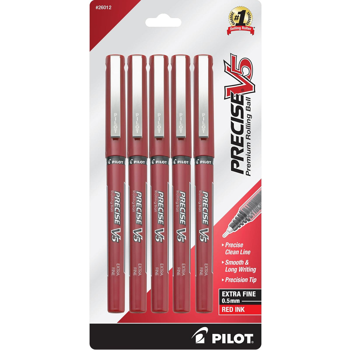 Pilot Precise V5 Bolígrafo de Tinta Líquida Punta Extrafina - Paquete-de-5 - Rojo