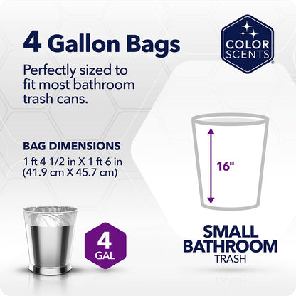Color Scents Bolsas de basura pequeñas - 4 galones, 720 bolsas en total (12 paquetes de 60 unidades), lazo giratorio (4 aromas únicos + combinaciones de colores) con Microban